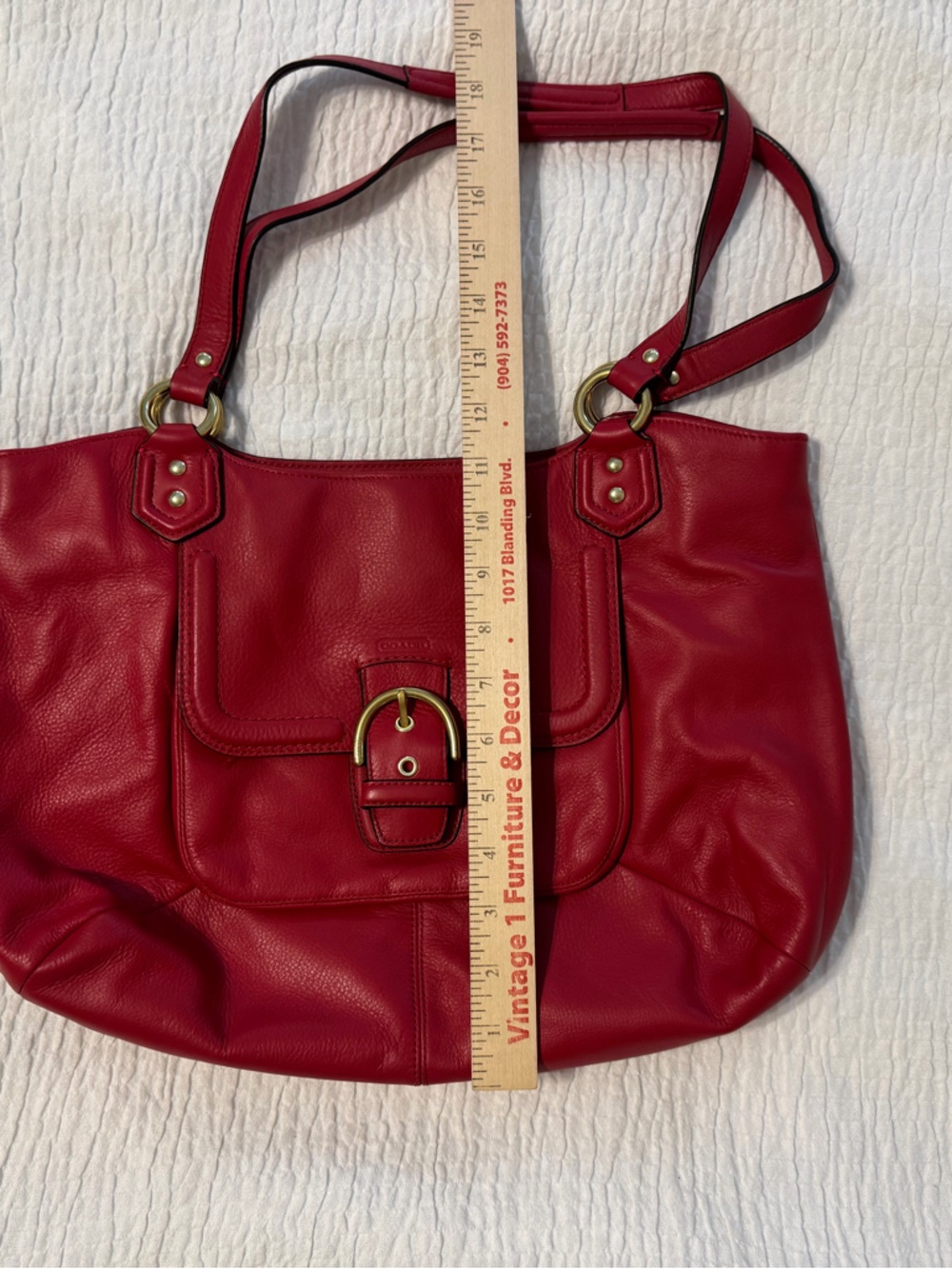 Coach Campbell Legacy Red Leather Handbag Gold Hardware Near New Condition ❤️ - Picture 15 of 15
